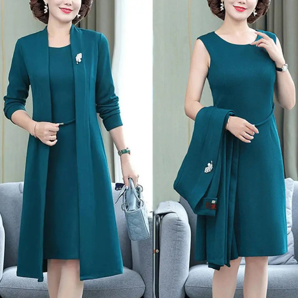 Middle-aged Mother Autumn Winter Women's Long dress Women's Clothing Vestidos Two-piece Suit Style Jacket Feast Dress GONZALES ONLINE SHOP