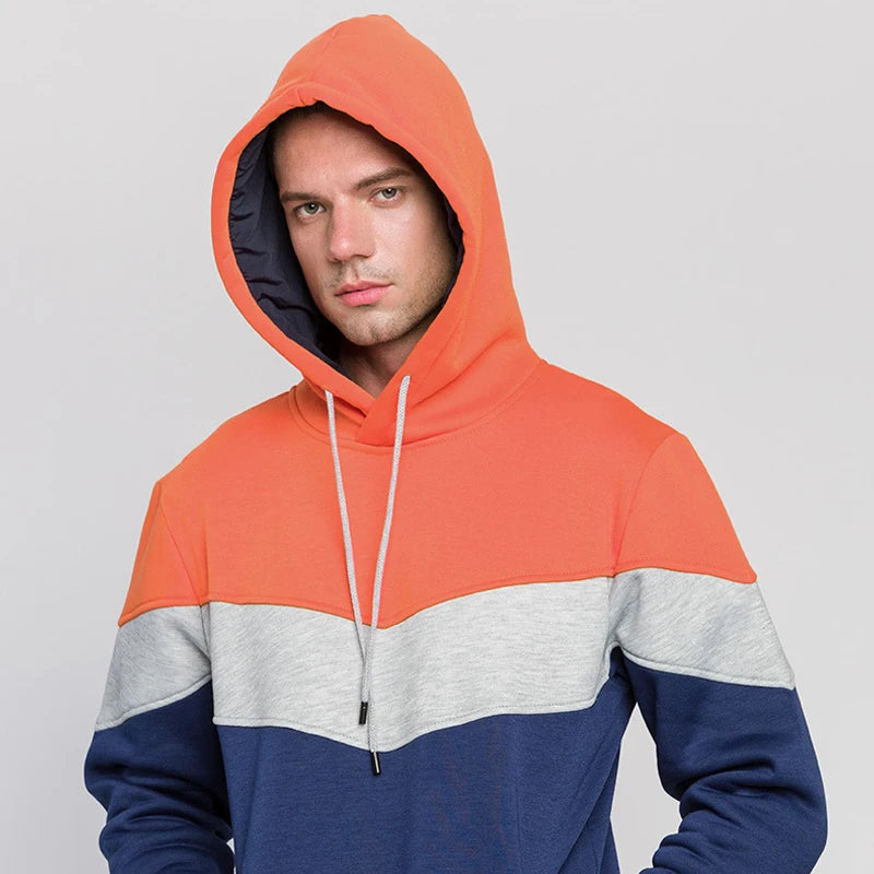 Men's Patchwork Hoodie Outdoor Casual Sportswear Street Fashion Men's Fleece Thermal Hooded Sweatshirt Fall Winter Black GONZALES ONLINE SHOP