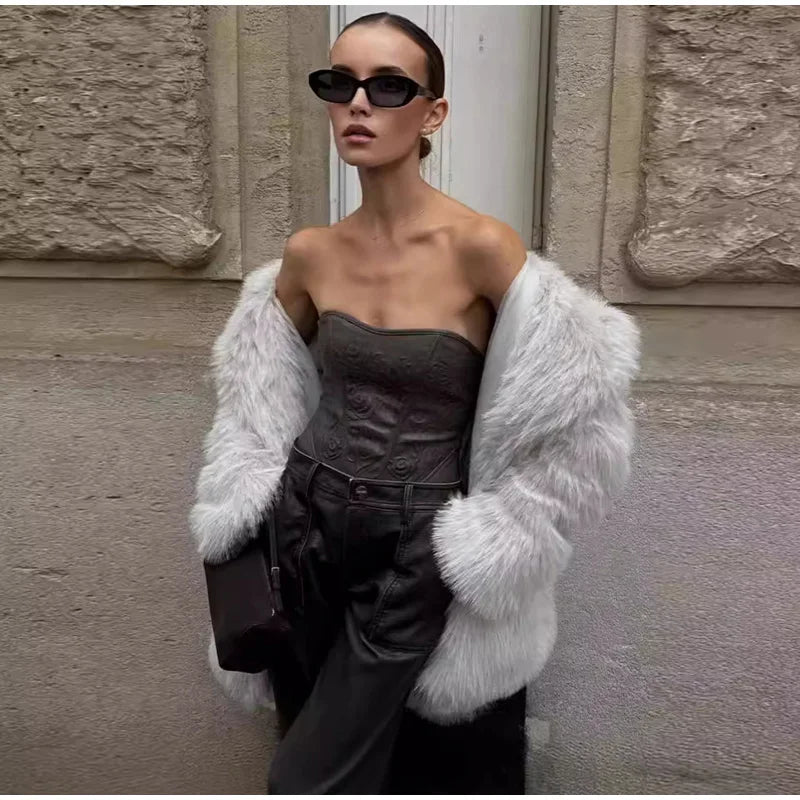 Solid Thicken Fur Coat Women Elegant Turn Down Collar Female Warm  Cardigan Top 2024 Long Sleeves Ladies Winter Chic Outerwear GONZALES ONLINE SHOP