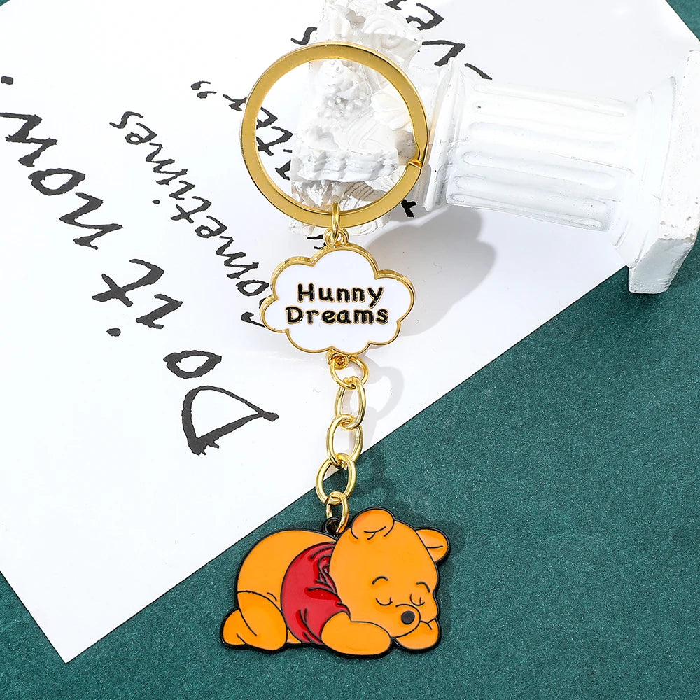 Disney Winnie the Pooh Keychain Cartoon Figure Pooh Bear Metal Badge Pendant Keyring Kawaii Key Holder Cute Jewelry Accessories GONZALES ONLINE SHOP