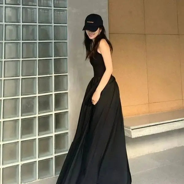 Maxi Dress Women Black Off Shoulder Elegant Summer Beach Style Sleeveless Streetwear Simple Holiday Lady Aesthetic Clothing 2023 GONZALES ONLINE SHOP