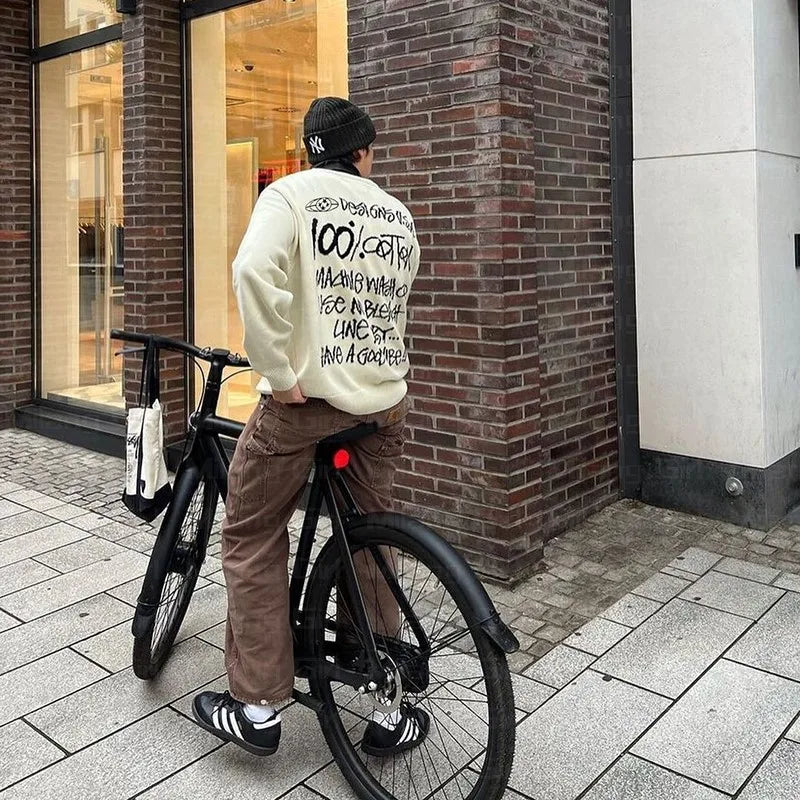 Men Sweater Winter Letters Graphic Pullover Harajuku Casual Loose Cotton Streetwear Sweater Women Hip Hop Knitted Sweater Unisex GONZALES ONLINE SHOP