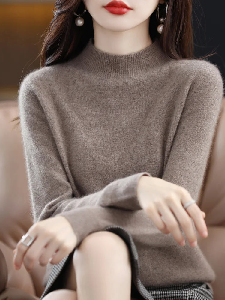 100% Merino Wool Cashmere Sweater Women Knitted Sweater Turtleneck Long Sleeve Pullovers Autumn Winter Clothing Warm Jumper Tops GONZALES ONLINE SHOP