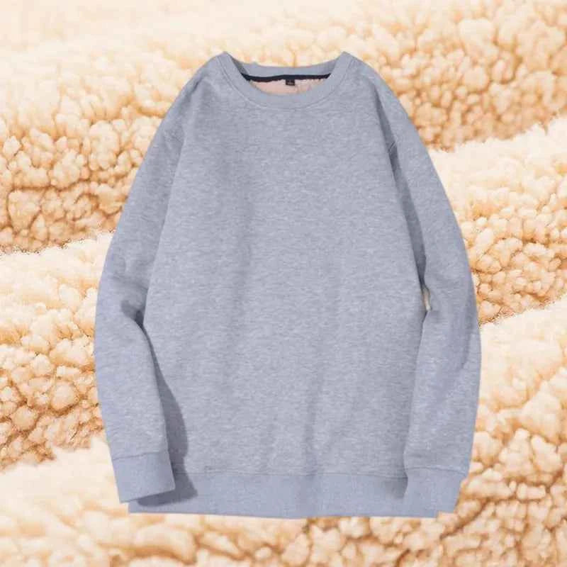 Lamb Velvet Hoodie Men's Thickened Fleece round Neck Casual Versatile Teenage Warm Top Lamb Velvet Jacket Winter Fashion
