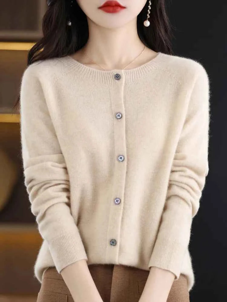 Women Cashmere Sweater 100% Merino Wool Knitted Cardigan Autumn Winter  Knitwear O-Neck Female  Solid Color Casual Fashion Top