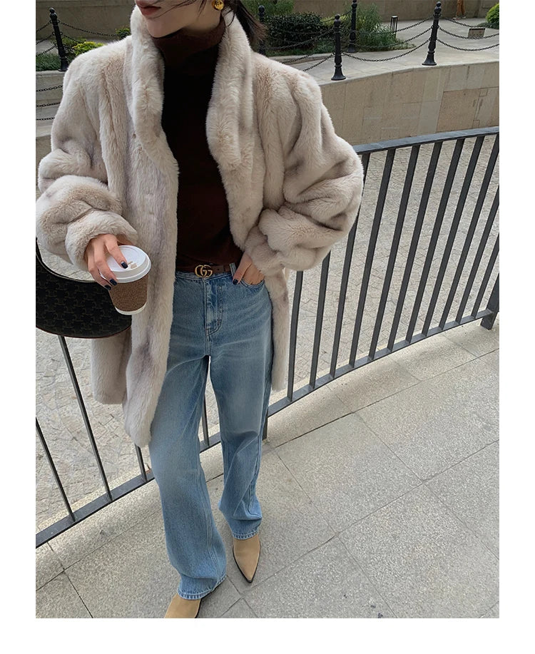 Lautaro Winter Thick Warm Faux Mink Fur Coat Women Stand Collar Elegant Chic Luxury Designer Clothes Runway Fluffy Jacket 2022 GONZALES ONLINE SHOP