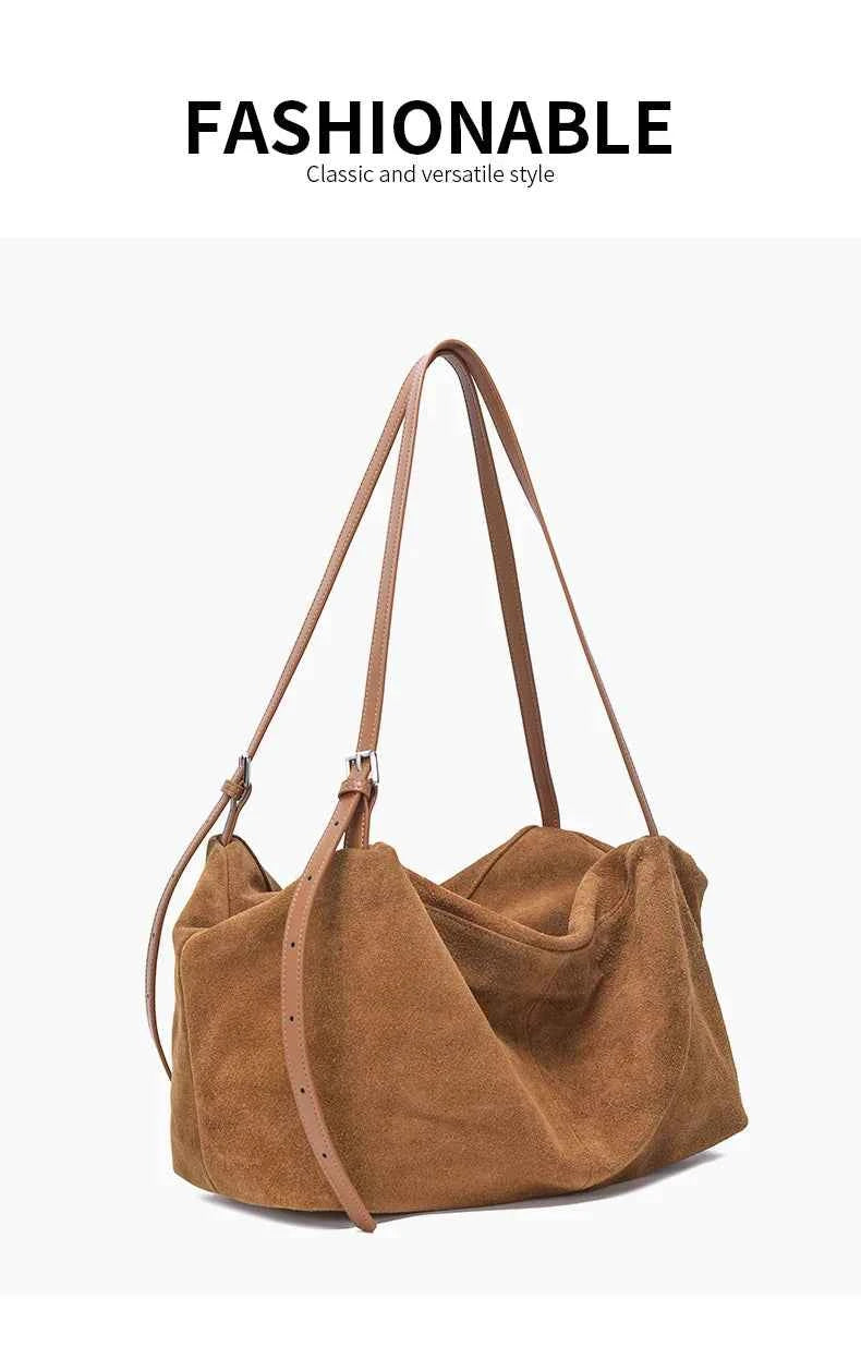 Women's Natural Nuede Genuine Leather Handbags Ladies large capacity Tote Bag Female Design Luxury Commuting Yoga Bag  hobo bag