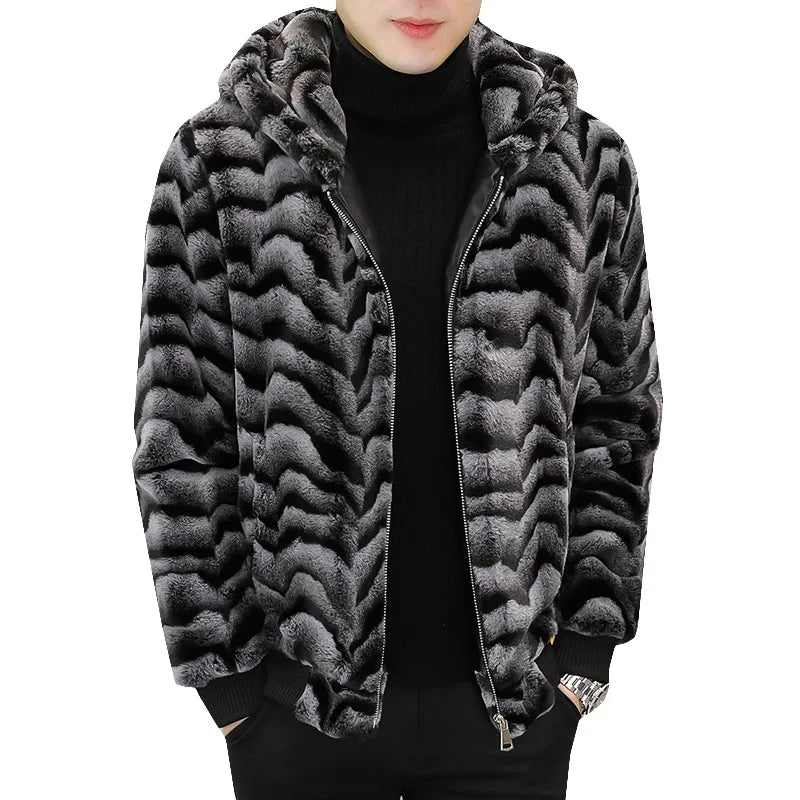 2022 Winter Faux Fur Mink Jackets Men Thicken Warm Imitation Fur Hooded Coat Slim Casual Business Social Jackets Men Clothing GONZALES ONLINE SHOP