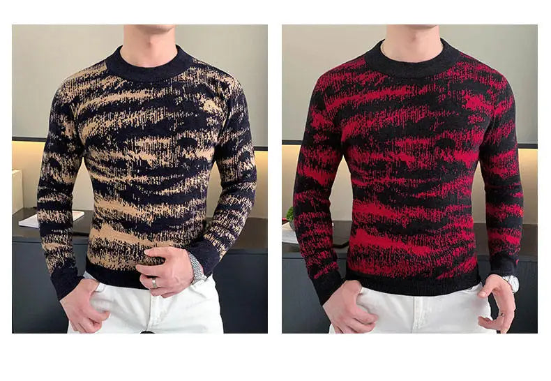 Autumn Winter Velvet Knitted Sweater Men Long Sleeve Casual Business Sweaters Comfortable Warm Versatile Social Pullover Tops GONZALES ONLINE SHOP