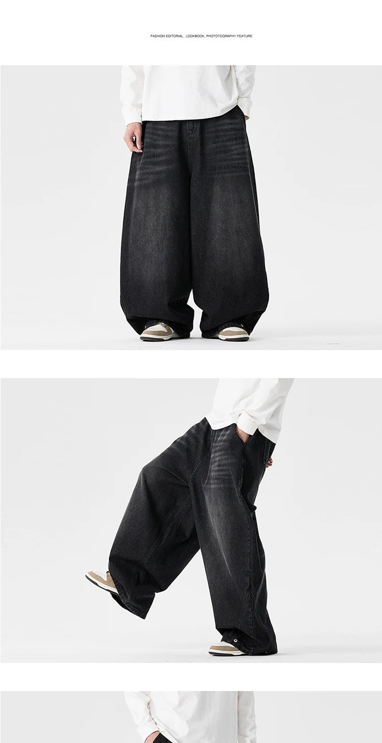 Denim Wide Leg Pants Mens Fashion Casual Pants Loose Hip Hop Lantern Pants Streetwear Jeans Male Elastic Waist Trousers Oversize GONZALES ONLINE SHOP