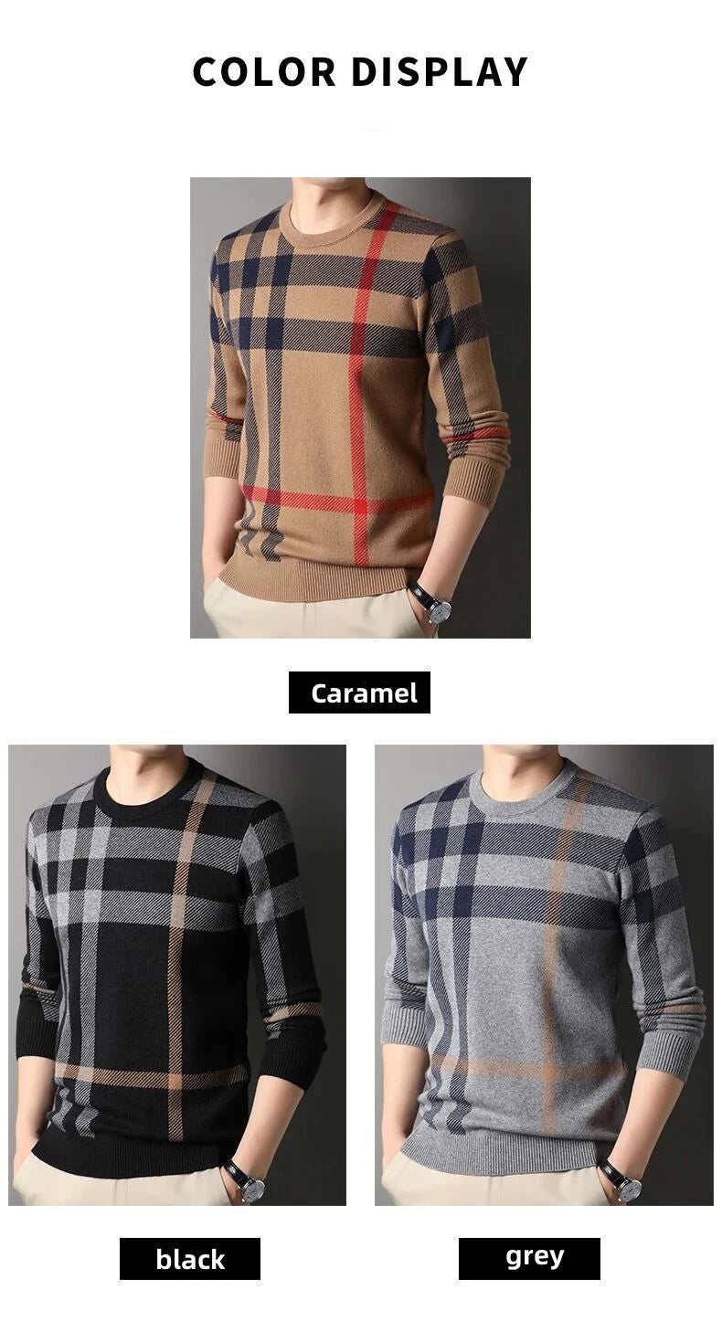 High Quality Luxury Men's Knitted Pullover Autumn Winter O-Neck Striped Wool Sweater British Casual Fashion Versatile Knitwear GONZALES ONLINE SHOP