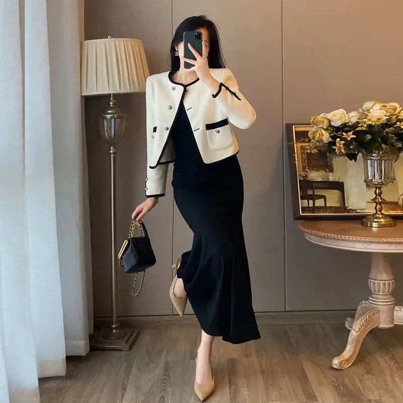 2024 Autumn New Women's Clothing Matching Sets French Graceful Slim Coat Black Mermaid Dress Suit Lady Jacket Dresses Outfits GONZALES ONLINE SHOP