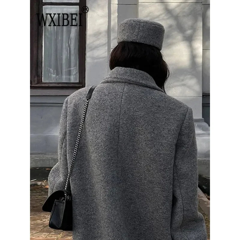 Retro Turn Down Collar Long Coat Women Autumn Solid Long Sleeve Maxi Coats Female Elegant Chic Oversize Double Breasted Outwear GONZALES ONLINE SHOP