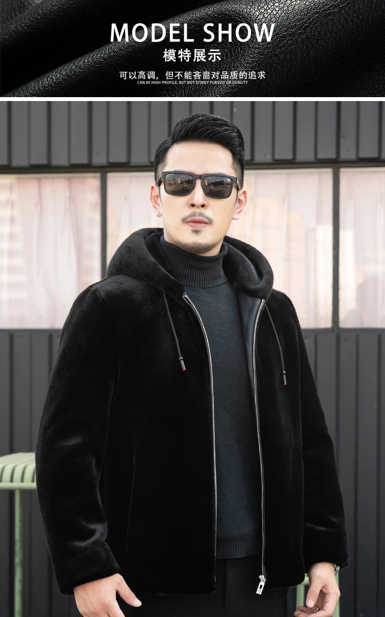 YN-218 Winter Warm Coat Fur Coat Men's Hooded Casual Gold Mink Jacket Coat High Grade Fur Men's Fashion Trend Casual Youth Style GONZALES ONLINE SHOP