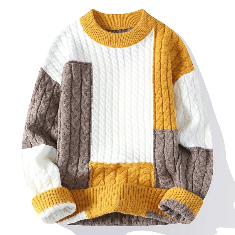 New Winter Fashion Patchwork Loose Sweater Men Streetwear High Quality Mens Casual Sweaters Warm Knitting Pullovers Men GONZALES ONLINE SHOP