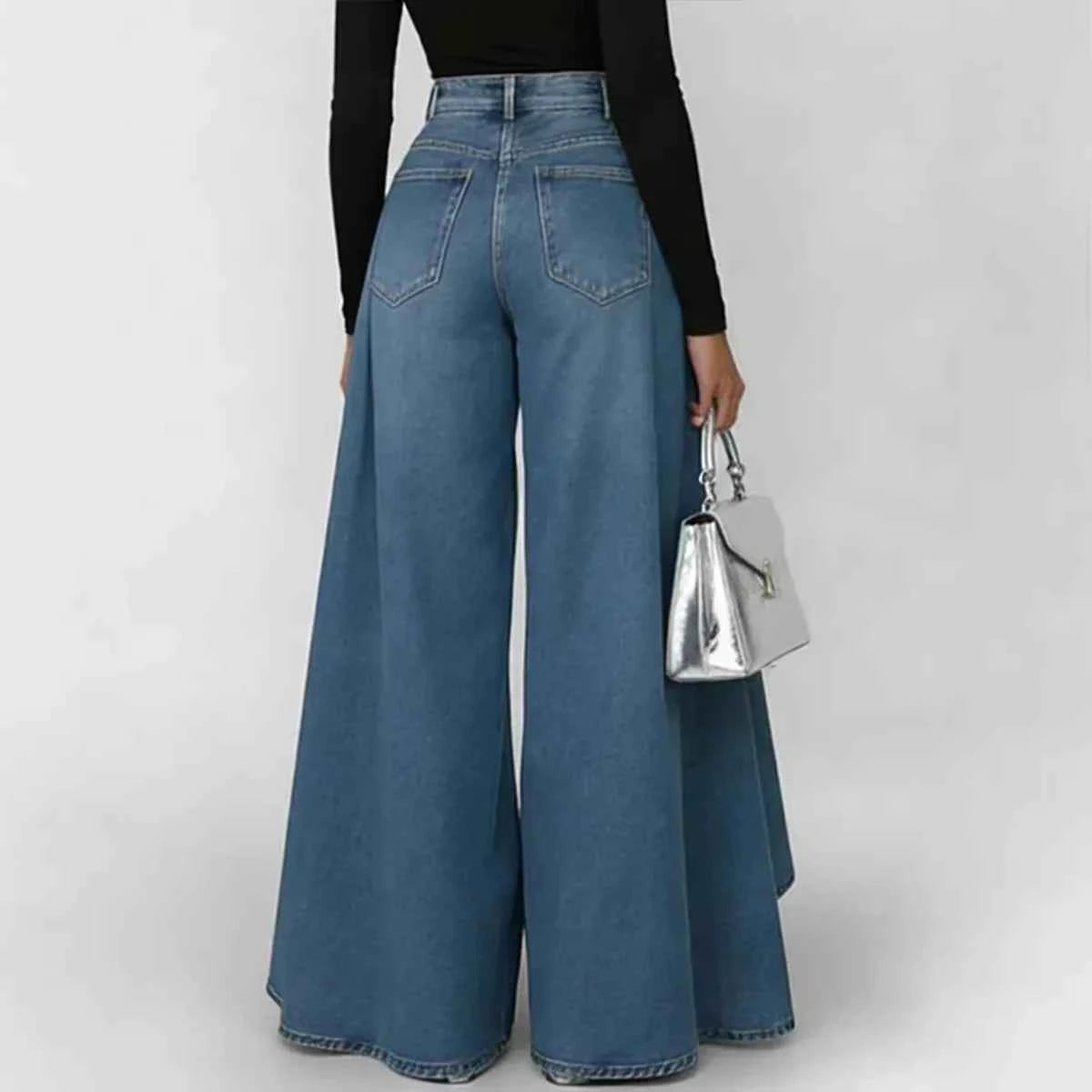 High Waisted Wide Leg Jeans For Women Asymmetrical Hem Loose Fit Denim Pants Streetwear Fashion With Pockets  Casual Trousers