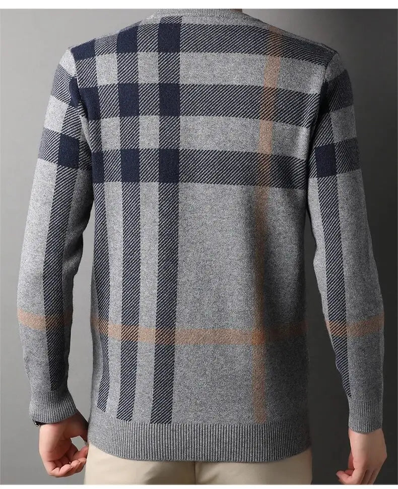 High Quality Luxury Men's Knitted Pullover Autumn Winter O-Neck Striped Wool Sweater British Casual Fashion Versatile Knitwear GONZALES ONLINE SHOP