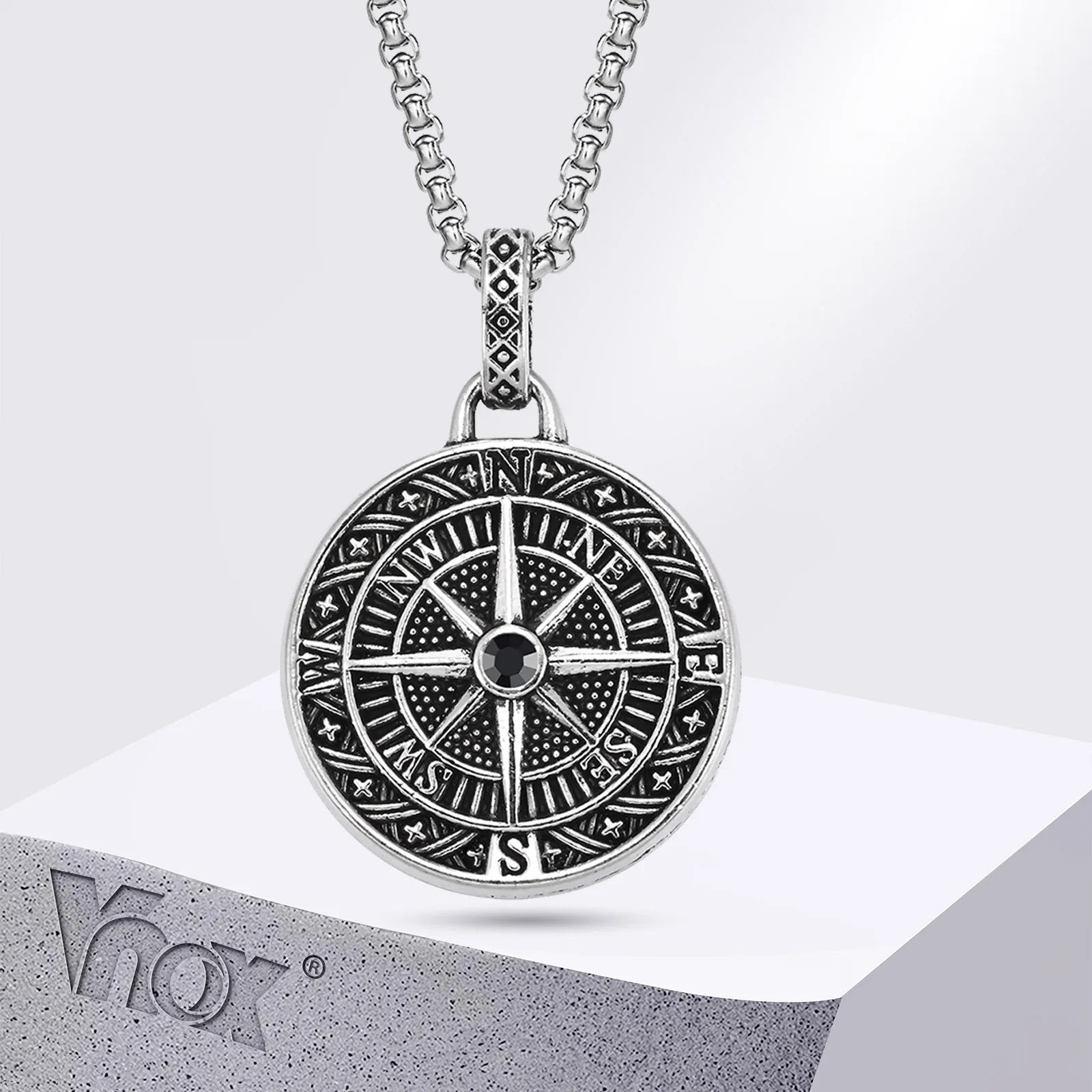 Vnox Vintage Compass Pendant Necklaces for Men Boys, Stainless Steel Coin Necklace, Rock Hiphop Collar Graduation Guid Gift GONZALES ONLINE SHOP