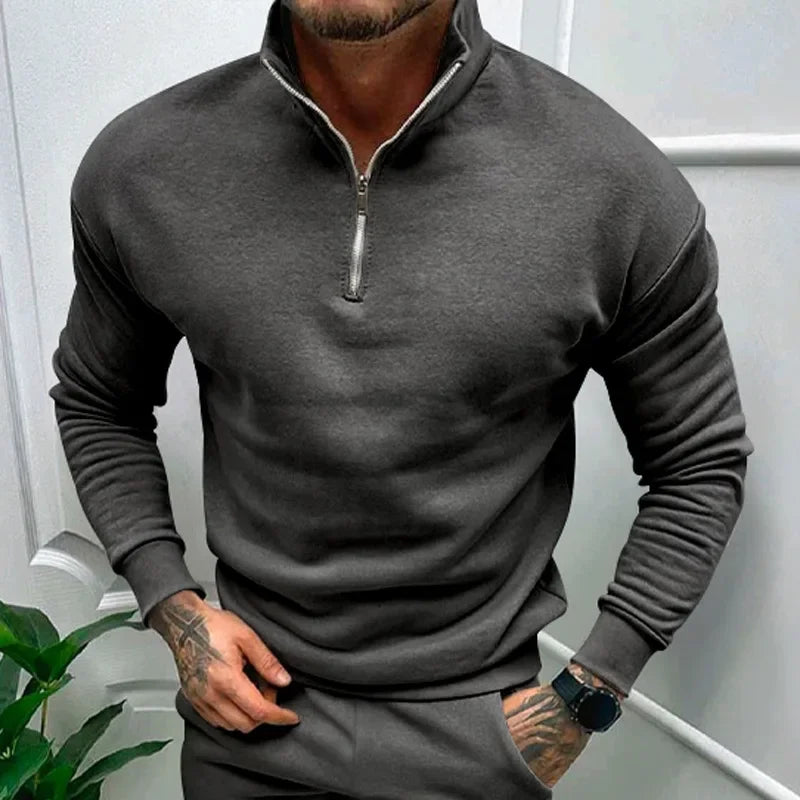 Autumn Thick Warm Knitted Sweaters Comfy Clothing Half Zip Fleece Winter Coat Solid Long Sleeve Turtleneck Shirts Pullover Men GONZALES ONLINE SHOP