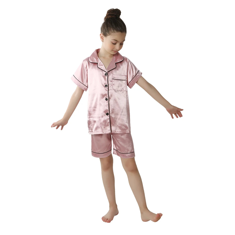 Children Silk Satin Pyjamas Set Baby Sleepwear Pijama Solid color Pajamas Suit Boys Girls Nightwear Autumn Kids Loungewear Pjs GONZALES ONLINE SHOP