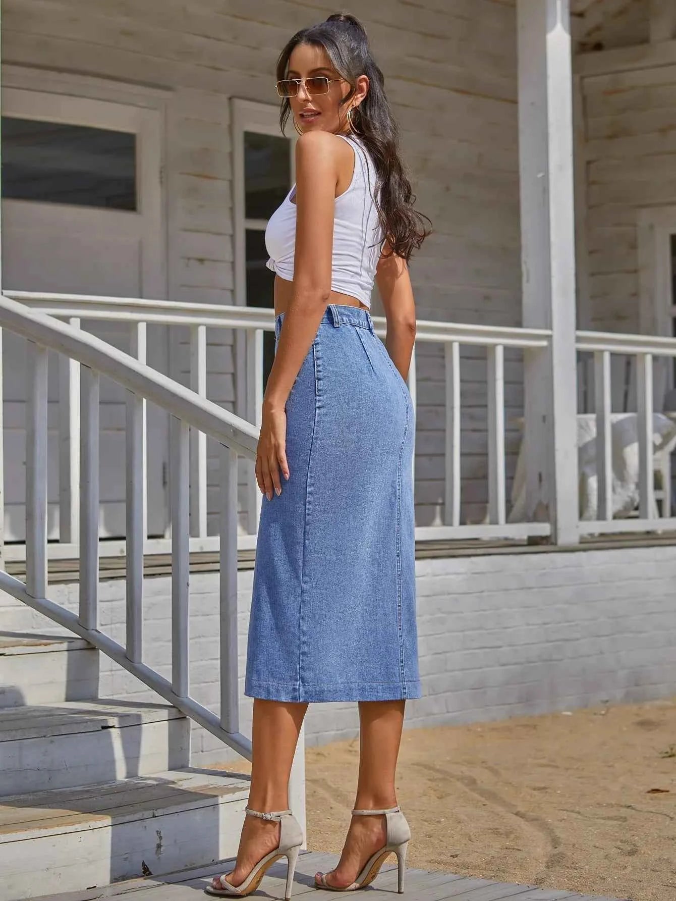 Casual High Quality Maxi Denim Skirts For Women Summer 2024 Fashion Black Jeans Dress Long Y2k Skirt Denim
