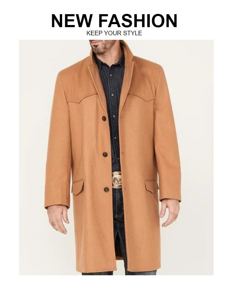 Men's Korean-style Fashionable Spliced Single-breasted Mid-long Business Overcoat of Woolen Coat in Autumn and Winter S-XXL GONZALES ONLINE SHOP