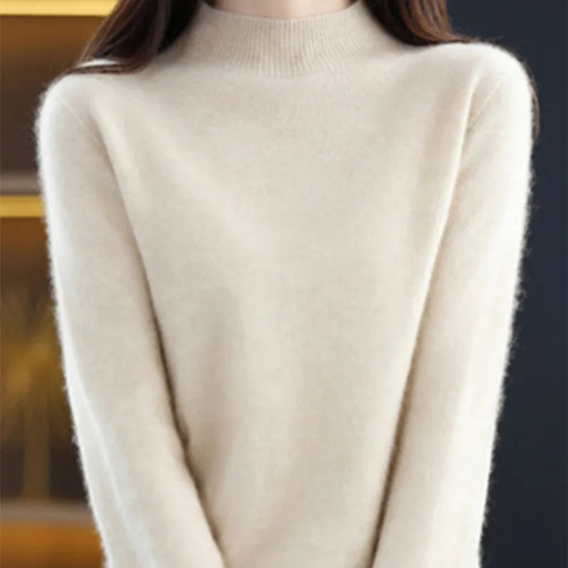 Half High Solid Color Cashmere Sweater For Women Loose Pullover Autumn and Winter Contracted Commuter Basic Knitwear Top Base GONZALES ONLINE SHOP