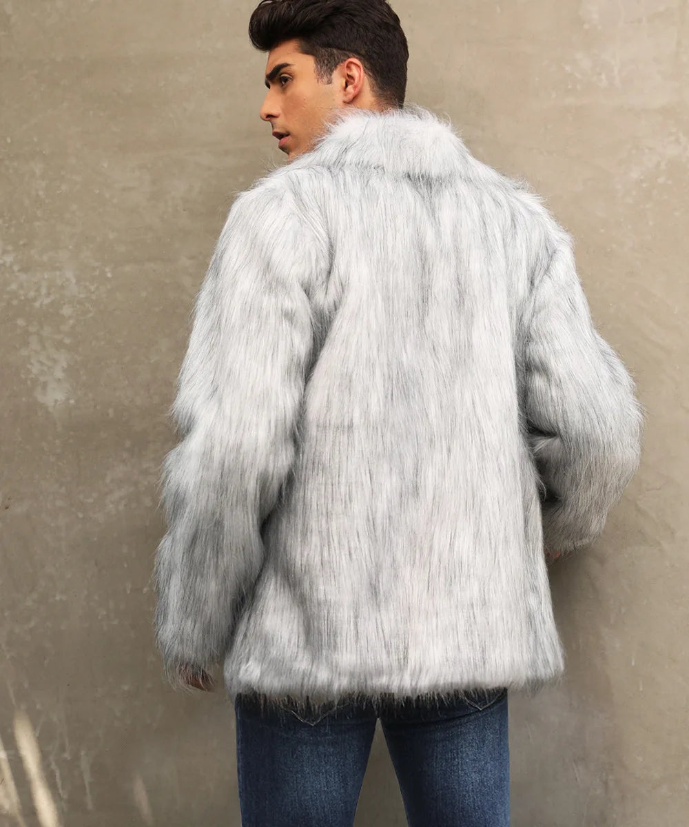 Men Faux Fox Fur Jacket Coat Winter Thick Fluffy Long Sleeve Lapel Warm Shaggy Outerwear Luxury Fur Jacket Bontjas Jackets Mens GONZALES ONLINE SHOP