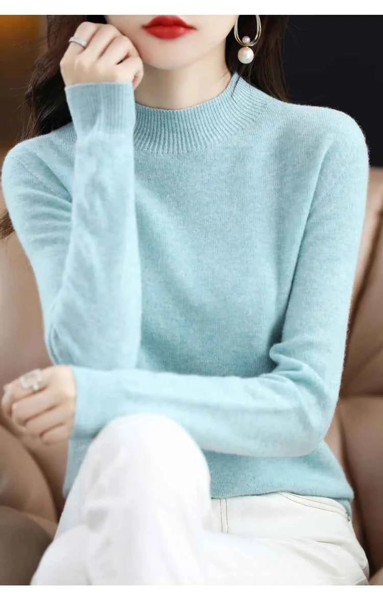 Half High Solid Color Cashmere Sweater For Women Loose Pullover Autumn and Winter Contracted Commuter Basic Knitwear Top Base
