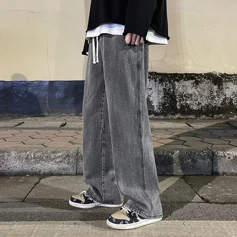 Men's Jeans Korean Version Student Casual Pants High Street Straight Loose Wide Leg Jeans Black Grey Blue Baggy Jeans GONZALES ONLINE SHOP