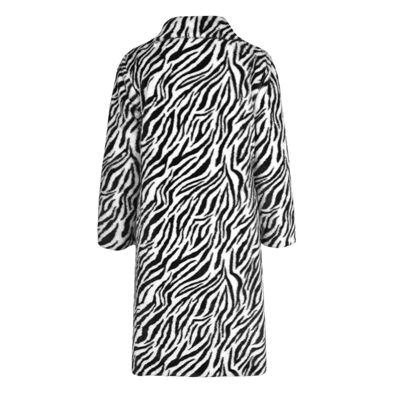 Men’s Faux Fur Coat Winter Warm Long Sleeve Leopard Zebra Print Long Jacket Open Front Overcoat GONZALES ONLINE SHOP