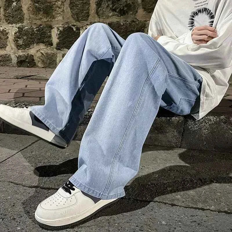 Spring and Autumn new American drawstring jeans for men, loose and versatile casual pants, trendy washed men's pants