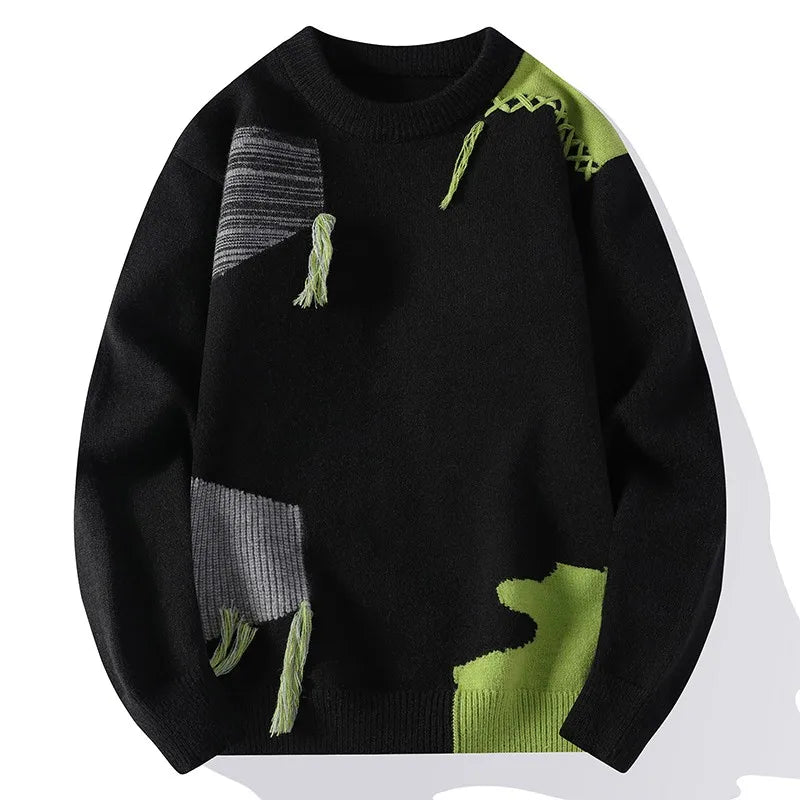 2024 Patchwork Knitted Sweater Trend High Street Autumn Winter Warm Men's Tops Hip-hop Street Clothing Fishing Sports Pullover GONZALES ONLINE SHOP