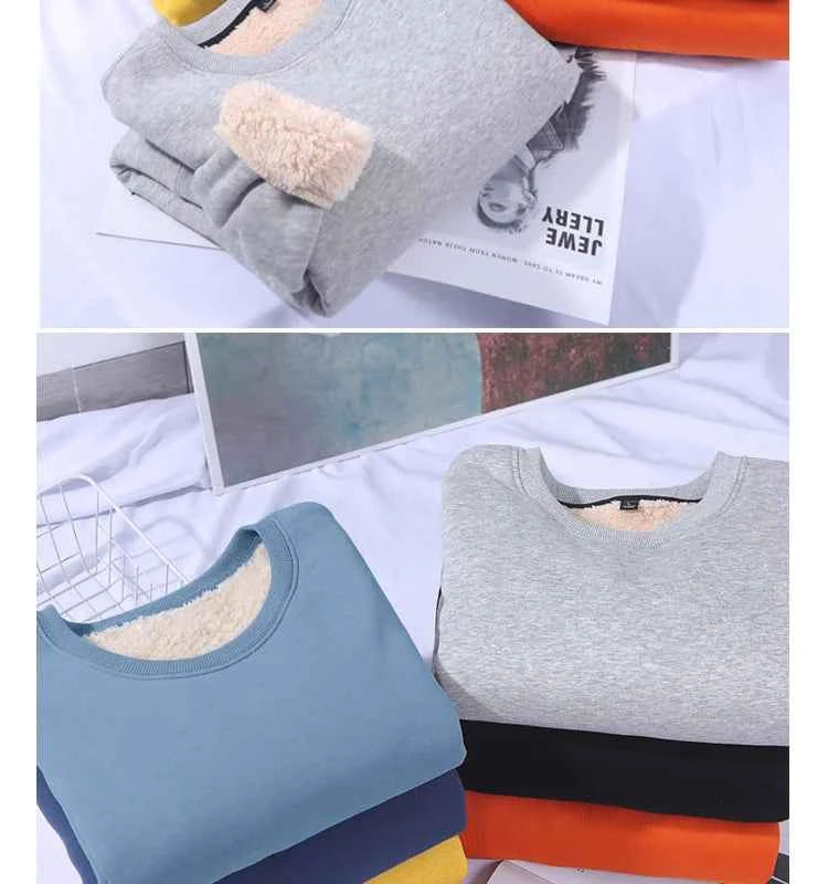 Lamb Velvet Hoodie Men's Thickened Fleece round Neck Casual Versatile Teenage Warm Top Lamb Velvet Jacket Winter Fashion