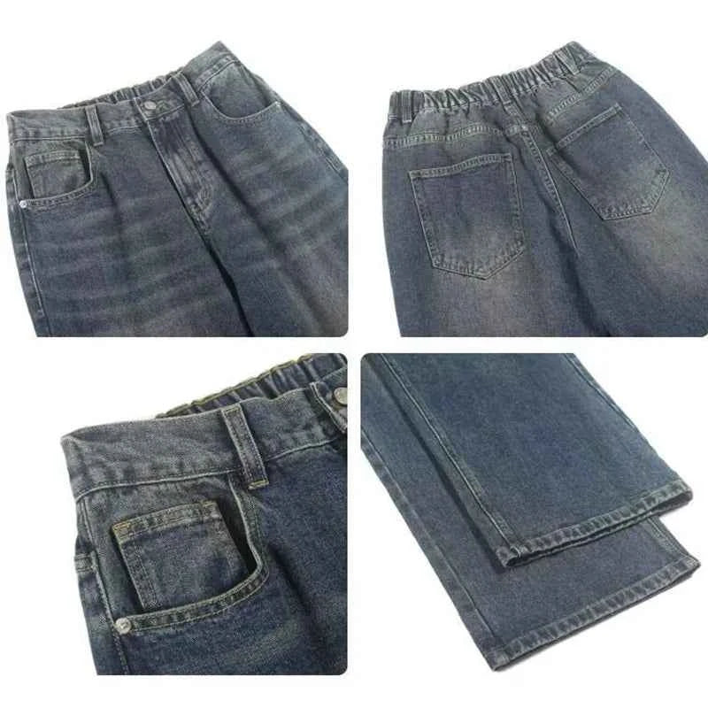 Male Classic America Hip Hop Rap Jeans Wide Leg Youth Popular Jeans Men Straight Leg Retro Loose Trousers Oversized Denim Pants