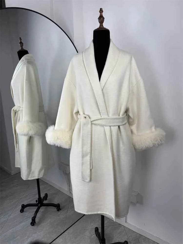 Tossy Fox Fur Wool Overcoat Women's Short Coat Office Lady Elegant Double-sided Woolen Coat 2025 New Cardigan Jackets Loose Wool