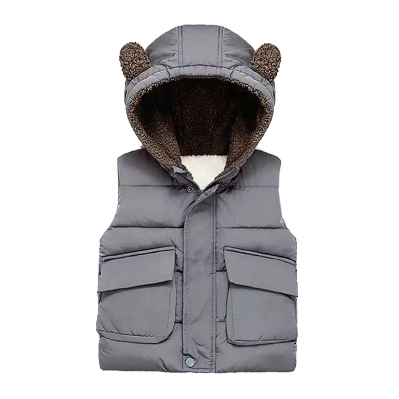 Vest 1-7 Year Old Girls'and Boy' Winter Fashion Down  Hooded Warm Casual large pocket Sleeveless Jacket New Kids Garments GONZALES ONLINE SHOP