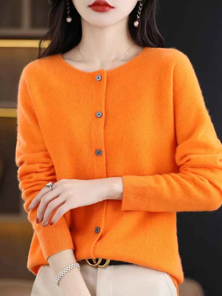 Women Cashmere Sweater 100% Merino Wool Knitted Cardigan Autumn Winter  Knitwear O-Neck Female  Solid Color Casual Fashion Top