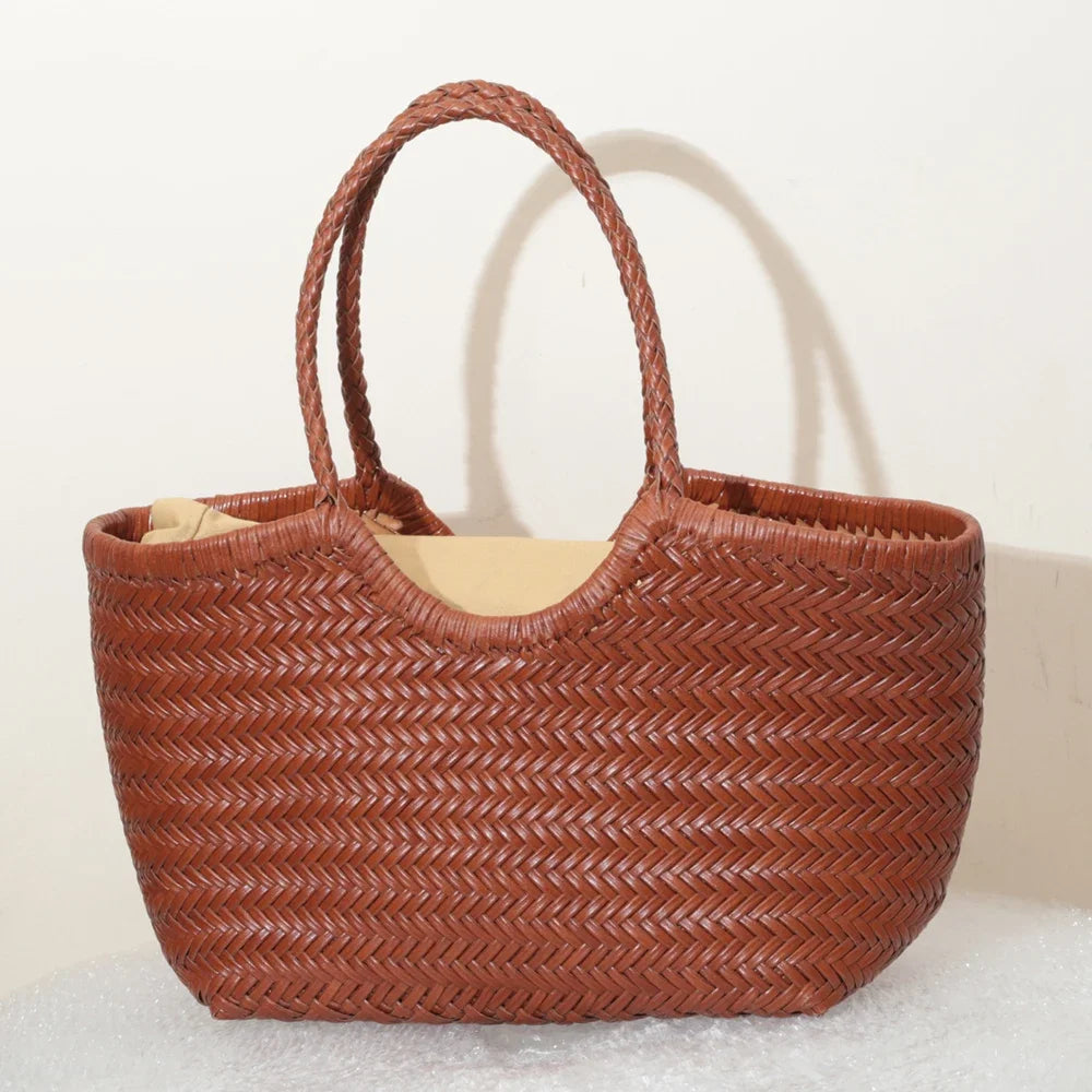 Handbags Women's Genuine Leather Shoulder Bag Weaving Casual Shopping Bag Vintage Big Tote Purse Cowhide Cross Hand Bags Lady GONZALES ONLINE SHOP
