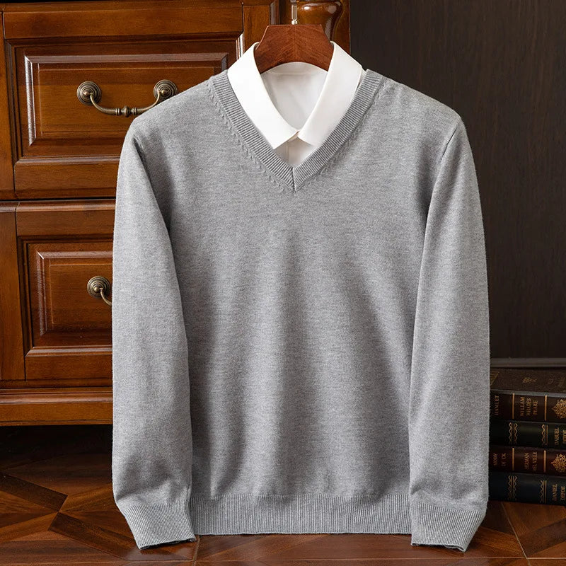 Men Soft Cashmere Sweater V-Neck Cold Resistant Pullovers Loose Knitted Shirt Autumn Winter Korean Popular Woollen Clothes GONZALES ONLINE SHOP