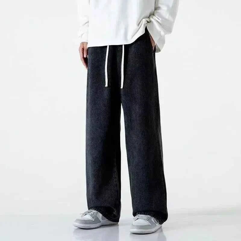 Autumn Jeans Men's Baggy Straight Drawstring Elastic Waist Personality Fashion Vintage Denim Trousers Streetwear 3XL
