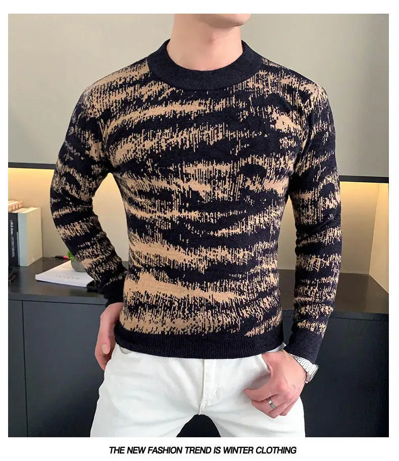 Autumn Winter Velvet Knitted Sweater Men Long Sleeve Casual Business Sweaters Comfortable Warm Versatile Social Pullover Tops GONZALES ONLINE SHOP