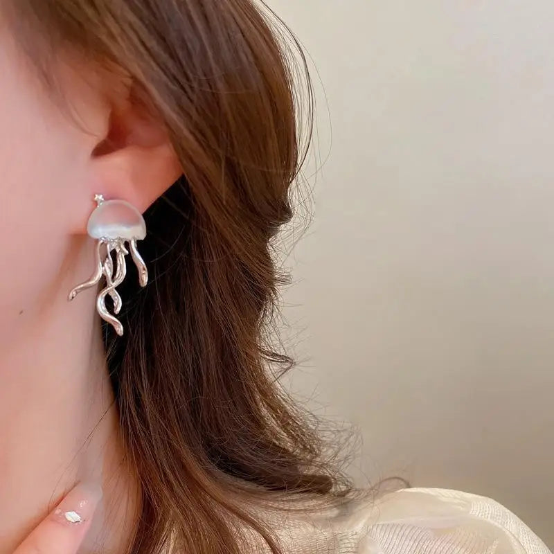 Fashion Design Floating Jellyfish Matte Crystal Earring Necklace Set Creativity Personality Female Acaleph Stud Earrings Jewelry GONZALES ONLINE SHOP