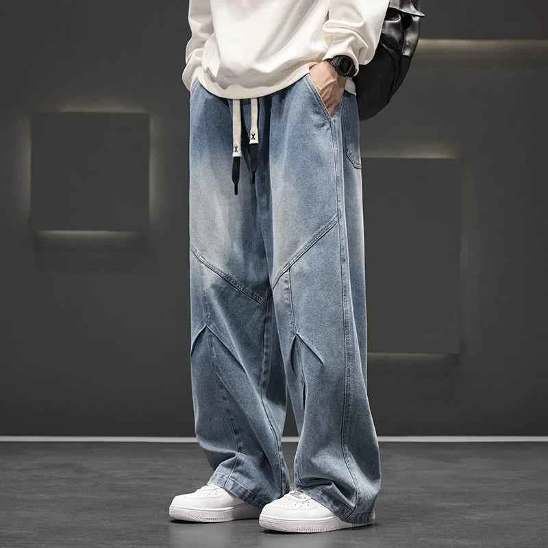Men's Wide Leg Jeans Loose Casual Oversized Trousers Spring Fashion Streetwear Outdoor Neutral Style Washed Effect
