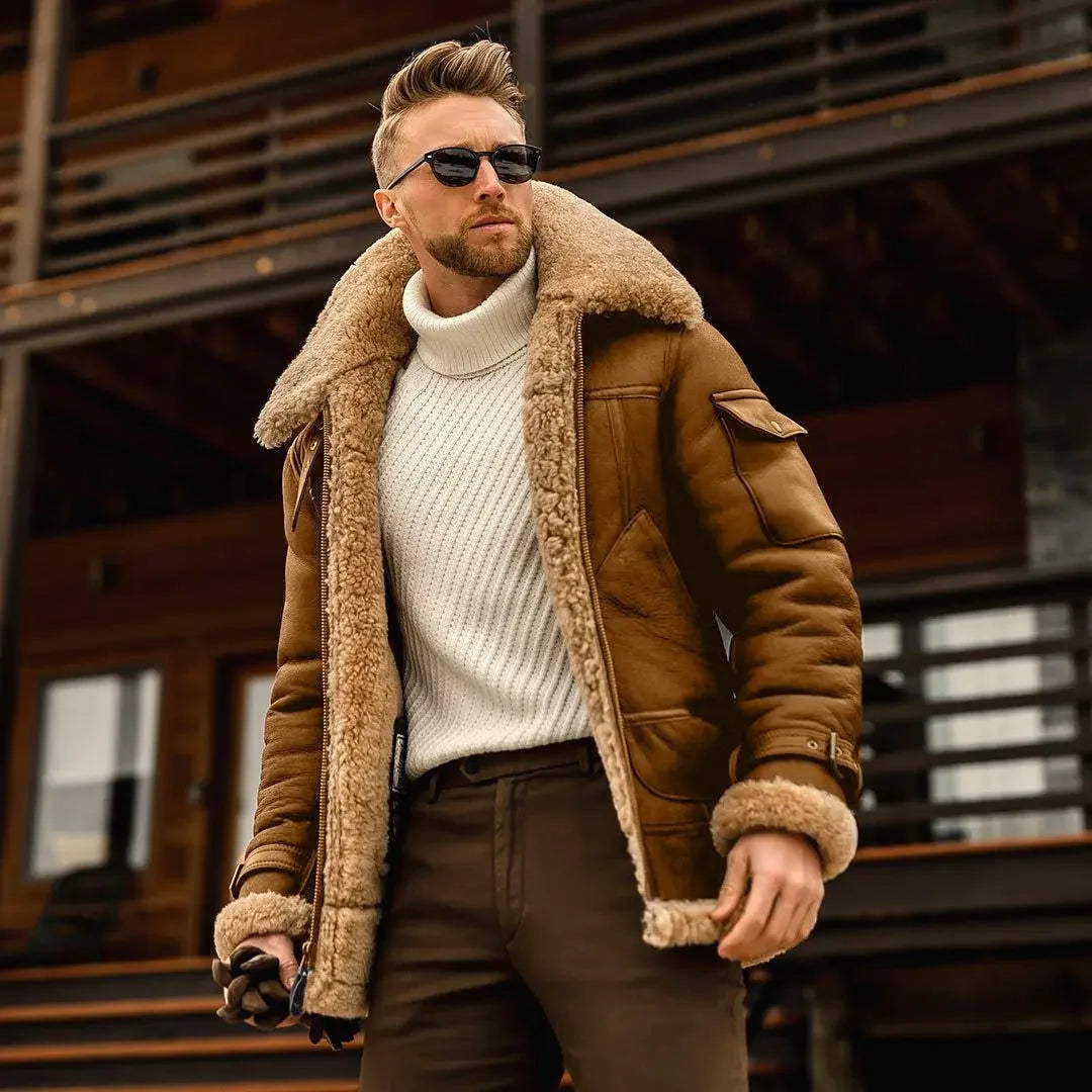 2024 winter men's thickened thermal lapel winter jacket medium and long thick coat fleece coat coat GONZALES ONLINE SHOP