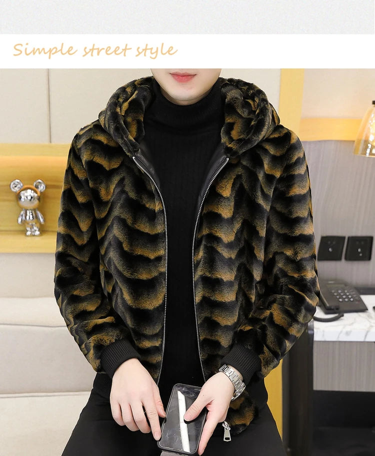 2022 Winter Faux Fur Mink Jackets Men Thicken Warm Imitation Fur Hooded Coat Slim Casual Business Social Jackets Men Clothing GONZALES ONLINE SHOP