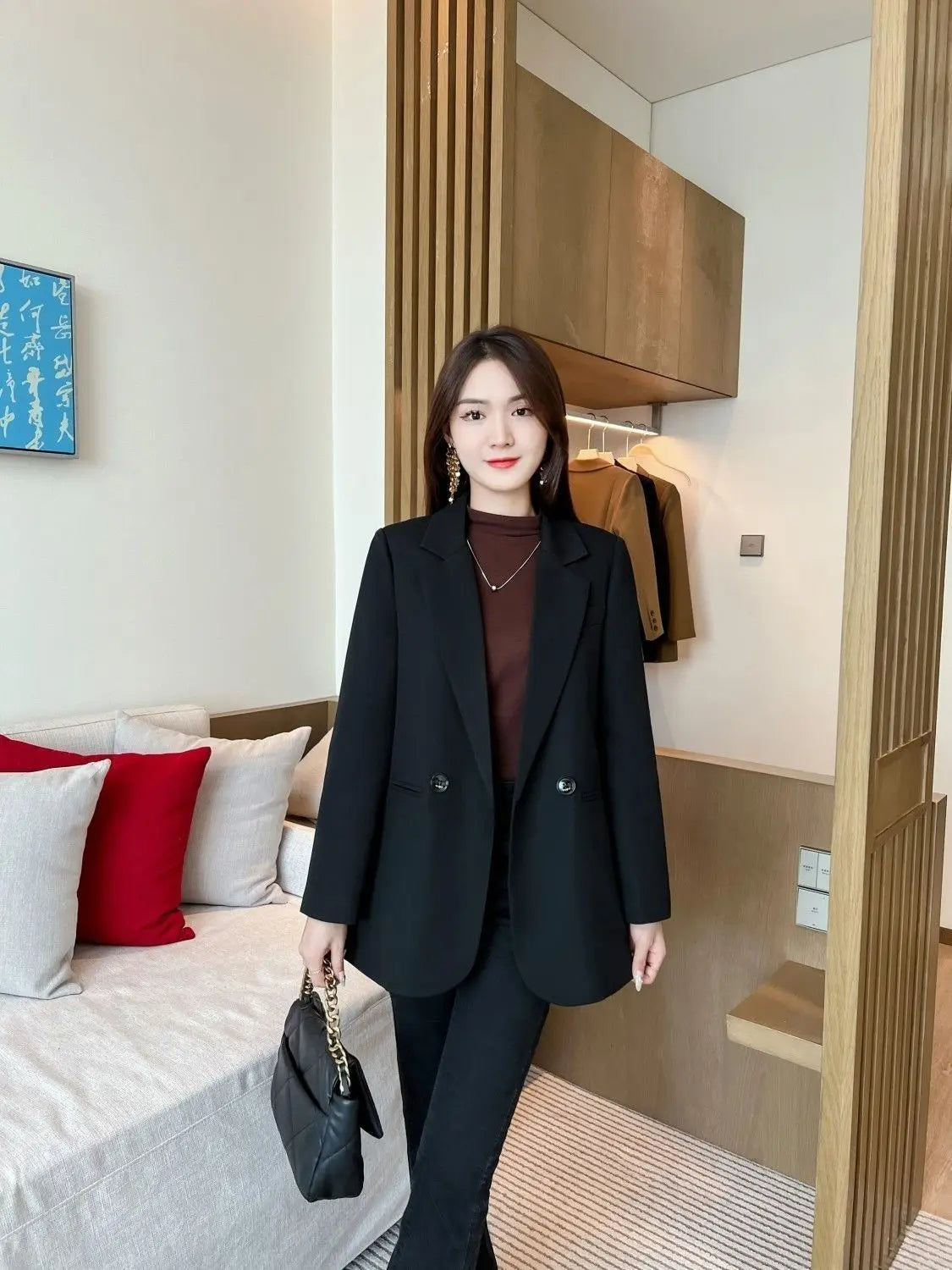 2024 Womens Blazers Autumn Winter Warm Blazer Suits Elegance Slim Suit Coat Office Lady Chic Blazers Jacket Ladies Outwear Tops GONZALES ONLINE SHOP