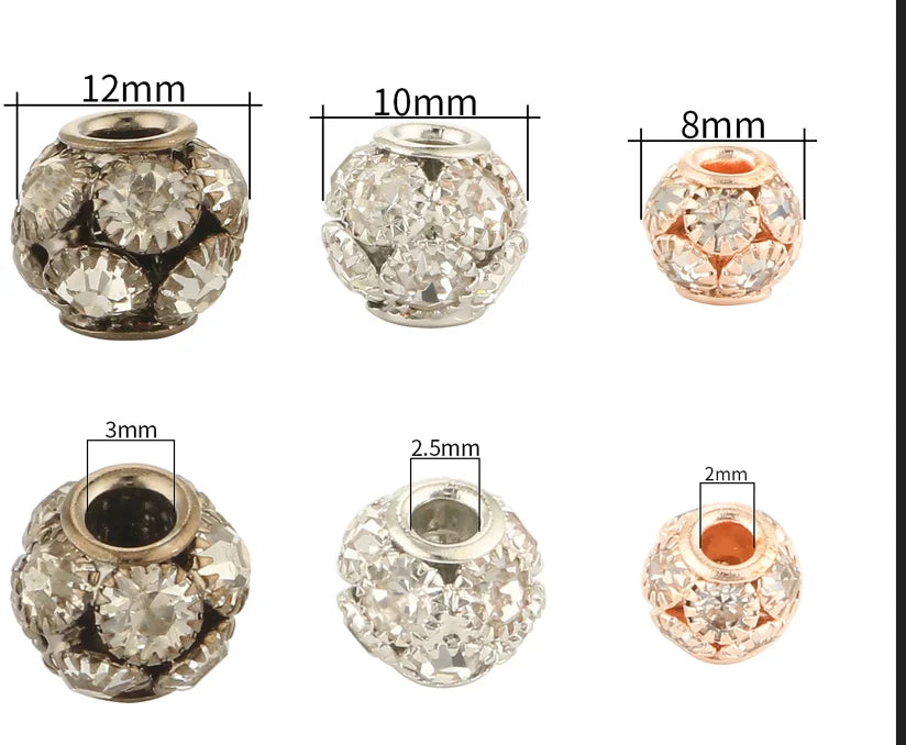 8mm 10mm Big Hole Rhinestone Crystal Beads Copper Loose Spacer Round Rondelle Beads for Jewelry Making DIY Bracelets Accessories GONZALES ONLINE SHOP