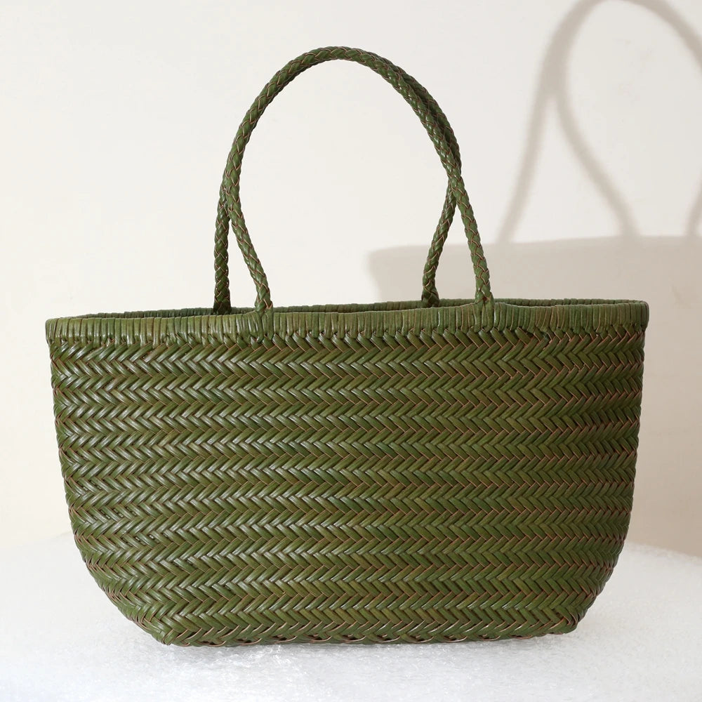 Handbags Women's Genuine Leather Shoulder Bag Weaving Casual Shopping Bag Vintage Big Tote Purse Cowhide Cross Hand Bags Lady GONZALES ONLINE SHOP