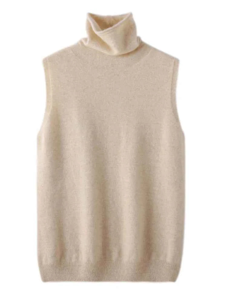 Women 100% Merino Wool Sleeveless Pullovers Turtleneck Sweater Waistcoat Wool Knitwear Spring Autumn Winter Fashion Vest Tops